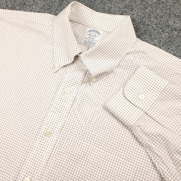Brooks Brothers Regent Dress Shirt 17 35 Supima Spandex Stretch Non Iron Grid - Picture 10 of 10